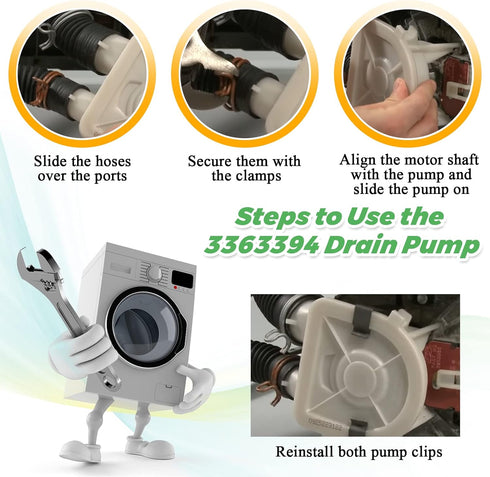 Techecook 3363394 Washing Machine Pump Replacement for Kenmore, Maytag, Whirlpool Washer Drain Pump