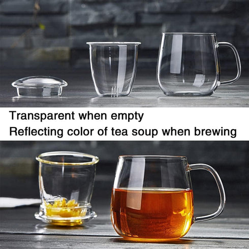 4 Pack 17.6oz/520ml DOPUDO Glass Teacups Glass Tea Cup with Infuser and Lid, Large Borosilicate Teacup,Tea Clear Mug