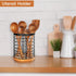 Utensil Holder for Kitchen Counter, Large Black Metal+Bamboo Base Utensil Organizer, Breathable, Easy to Dry, Rotating