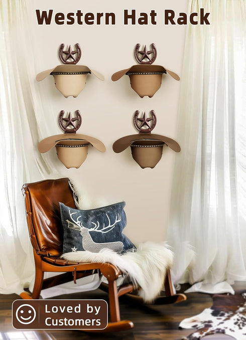 Closet Bedroom,4 Pack,Bronze Cowboy Hat Rack Wall Mount,Cowboy Hat Holder for Wall,Western Home Decor,Hat Organizer