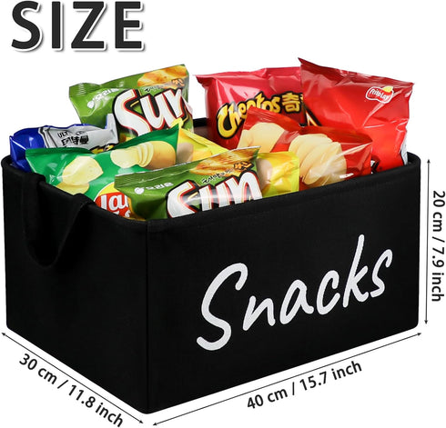 Snack Bin for Pantry, Imitation Linen Snack Basket Organizer for Chips, Cookies, and Kitchen Storage