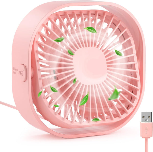 RJVW Small USB Desk Fan, 3 Speeds, 4 inch Portable Table Fan, 360° Rotatable for Home Office & Summer Gift