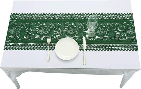 Rockcloud Green Lace Table Cloth Runner for Wedding Banquet, Christmas Party Decor, 13 x 54 Inch