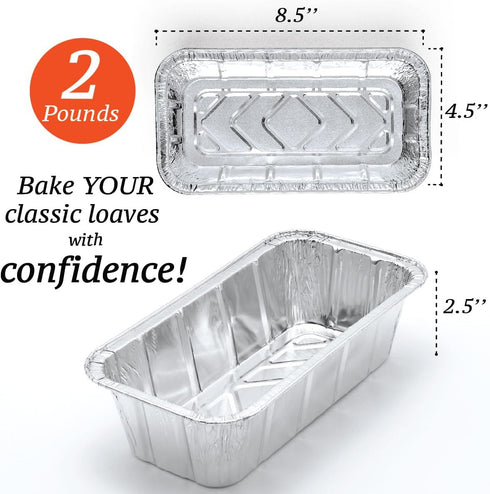 Spare Essentials 2Lb Foil Bread Pans for Baking (65 Pack) Disposable Bread Pans - Perfect for Baking Banana Bread, Cakes & Meatloaf - 2 Pound Aluminum Pans for Food Serving - 8.5" X 4.5" X 2.5"