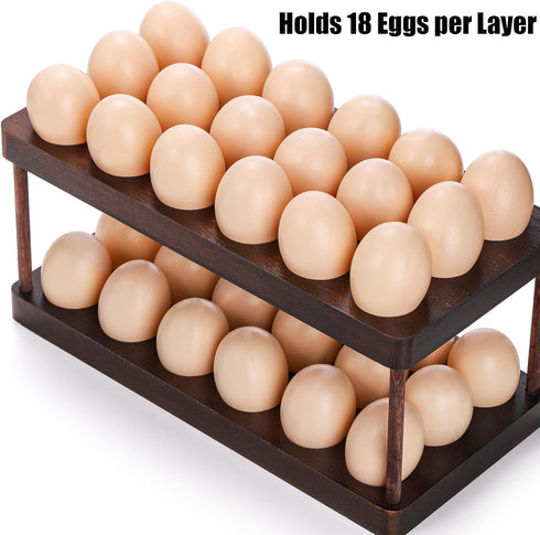 YOUEON Acacia Wooden Egg Holder - Double Layer Egg Tray Holds 36 Fresh Eggs, Rustic Decor for Countertop and
