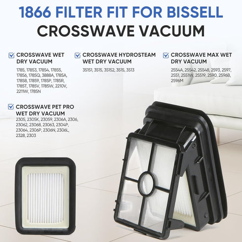 4 Pack 1866 Replacement Filters for Bissell Crosswave 1785, 3888A, 2551 & Crosswave Pet Pro 2306, 2554, 2596