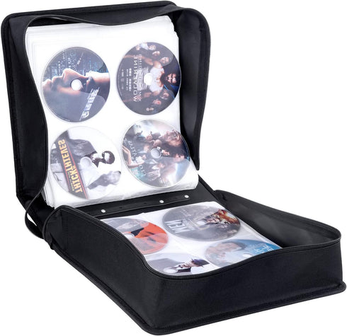 CD Case - 400 Capacity DVD Wallets, Protective CD Storage Organizer Holder Album Box Binder (Black Leather)