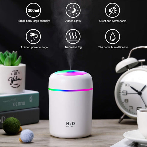 2 Pieces Portable Mini Humidifiers, 300 ml Quiet USB Desktop Humidifier with 2 Mist Modes and Auto Shut Off (Pink,