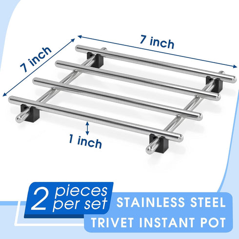 2 Pcs Metal Trivets for Hot Dishes, Stainless Steel Set, 7" x 7", Heat & Rust-Resistant