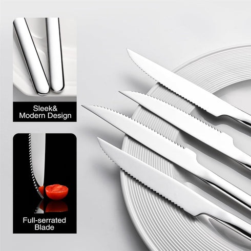 KINGSTONE Sharp Steak Knives, German Stainless Steel Set of 8 with Full-Serrated Blade, 9.4-Inch Design