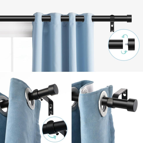 Black 1'' Diameter Curtain Rods for Windows 48 to 84 Inch, Modern Adjustable Heavy Duty Drapery Rod