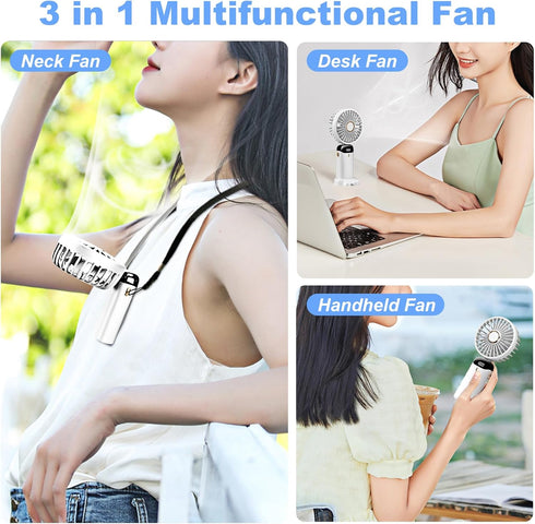 Portable Handheld Fan, Type-C Rechargeable, 4000mAh Battery Operated Fan with LED Display, 90° Foldable , 5 Speed Wind,Handheld/Neck/Desk 3 in 1 Personal Small Fan, Makeup Fan for Women (White) by Aucoofany