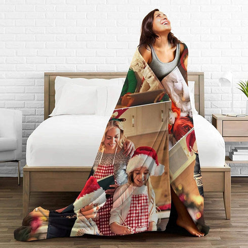QETXVI 60"x 80" Custom Blanket with Photos Text Customized Blanket Personalized Flannel Throw Blankets for Adult Kid
