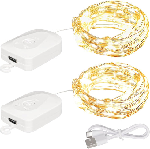 2 Pack 8 (32FT DomeStar Fairy Lights Battery Operate, Rechargeable Lights with Timer, Waterproof Modes for Bedroom