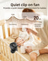 TUNISE Mini Clip on Fan, Battery Operated Desk Fan, Digital Display, 3 Speeds Adjustable, 360° Adjustable, Portable Fan