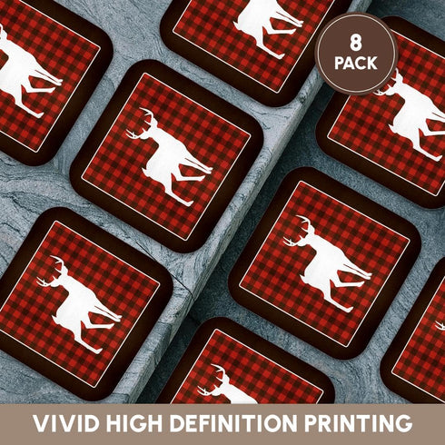 3D Rose Buffalo Plaid Buck Soft Coasters, Multicolor