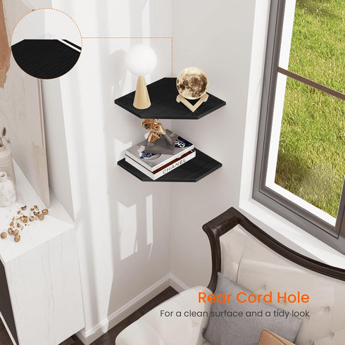 Set 2 Homode Corner Shelf Wall Mount, of Corner Floating Shelves with Wire Hole for TV, Cable Box, Wood Hanging Storage