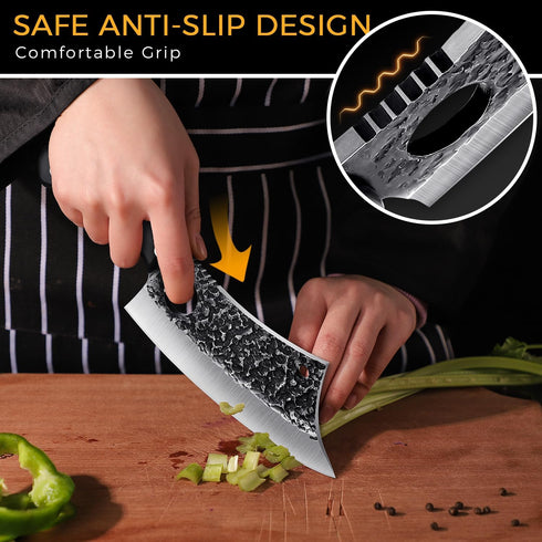 ROCOCO 6.3" Cleaver Butcher Knife, Full Tang with Sheath, Ideal for Home Outdoor BBQ Camping, Great Gift Idea