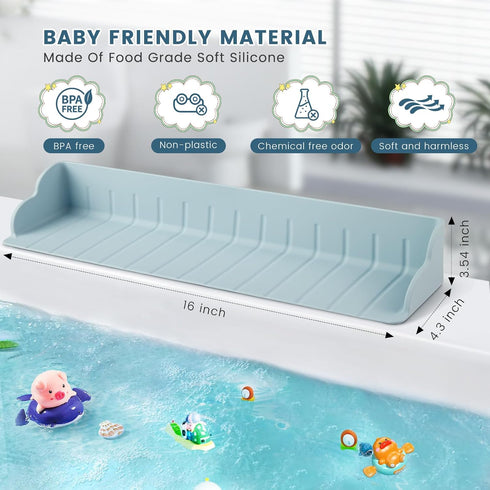 Annana Bathtub Splash Guard for Tub, Silicone Bathtub Caddy Tray with Play Shelf, Kids Bath Tub Shelf and Organizer
