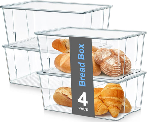 Hudgan 4 Pack Bread Box for Kitchen Countertop, Bread Storage Container with