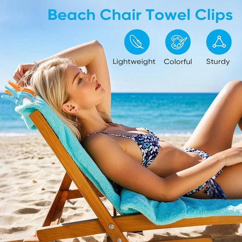 8 Pack Beach Towel Clips for Beach Chairs, Large Pool Chair Clips for Towels, Vacation Must Haves