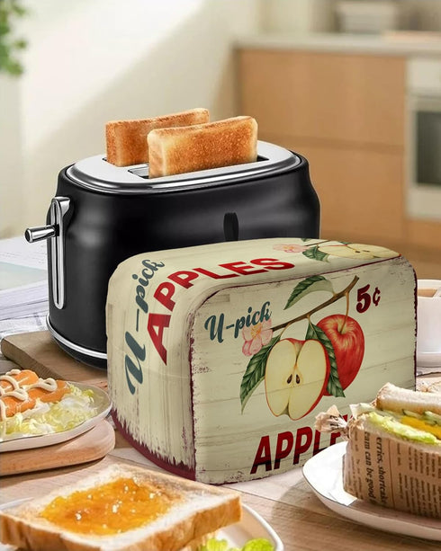 Toaster Cover, Tasty Apples 5 Cents Vintage Country Style 2 Slice, Soft Washable Dust-proof Cover with Pockets