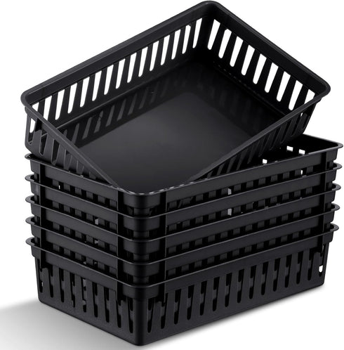 6 Pack Plastic Basket - 10.24 x 6.5 x 2.36 Inch Small Storage Bins for Organizing Shelves, Home Desks, Crafts, Black