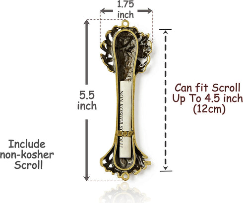 Bless This House, Tree of Life - Mezuzah Case, Wooden Texture Gold Color Design with David Star, for Jewish Homes