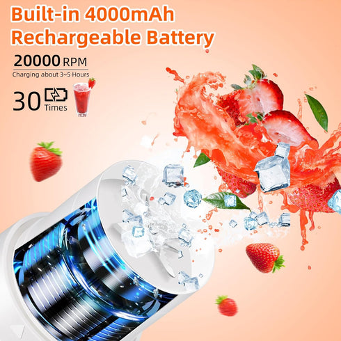 Portable Blender for Shakes and Smoothies, 16 Oz Personal Size Blender with 6 Blades, USB Rechargeable for Travel,