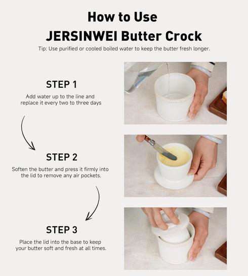 Butter Crock with Lid,Ceramic Butter Crock for Spreadable Soft Butter,Vintage Chain-Rim Design,Home and Kitchen