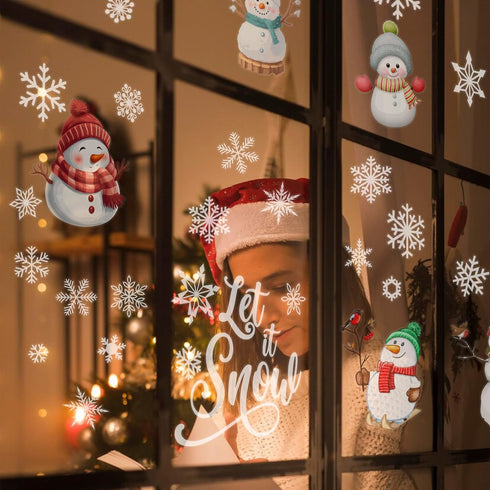 9 Sheet Christmas Window Clings, Snowman Window Decals, Snowflake Stickers for Holiday Party Decorations
