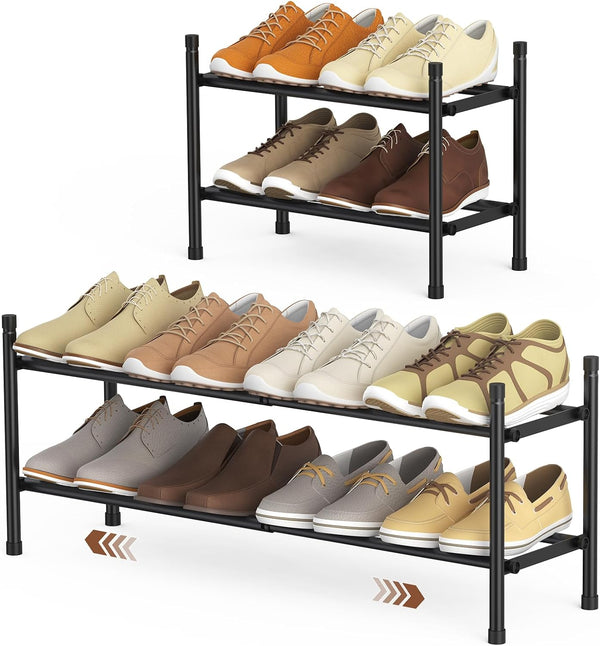 Uneviesyka Expandable Shoe Rack, 2 Tier Shoe Rack for Closet, Stackable Adjustable Standing