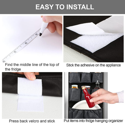 Mini Fridge Caddy Organizer Storage Bag, Over The Fridge Storage with 15 Extra Large Pockets for Daily Stuff (Black)