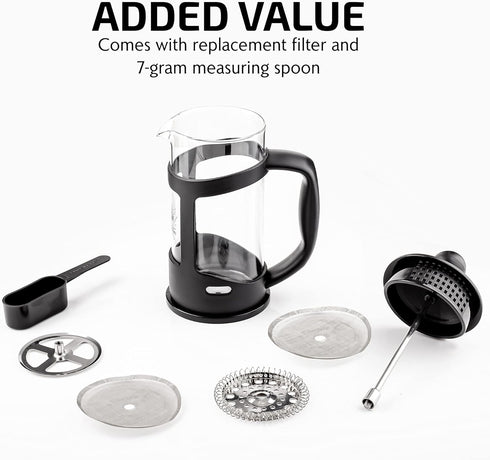 OVENTE French Press Coffee Maker, 12 Ounce with Heat Resistant Borosilicate Glass & Stainless Steel Filtration, Black