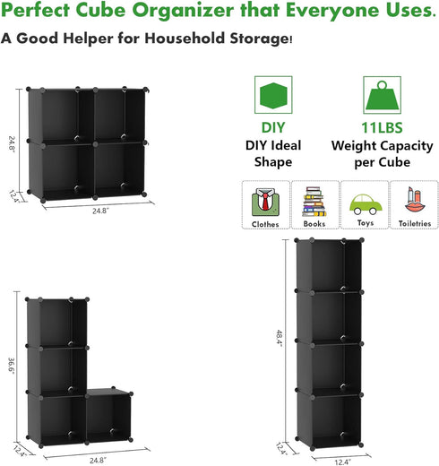 4-Cube Closet 24.8" 12.4" 24.8" SHS04A C&AHOME Cube Storage Organizer, Shelves Units, Cabinet, DIY Plastic Modular Book