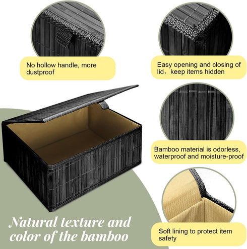 Wicker Basket with Lid, Bamboo Storage Box for Shelf, Decorative Rectangle Basket with Lid Organizer for Bedroom,