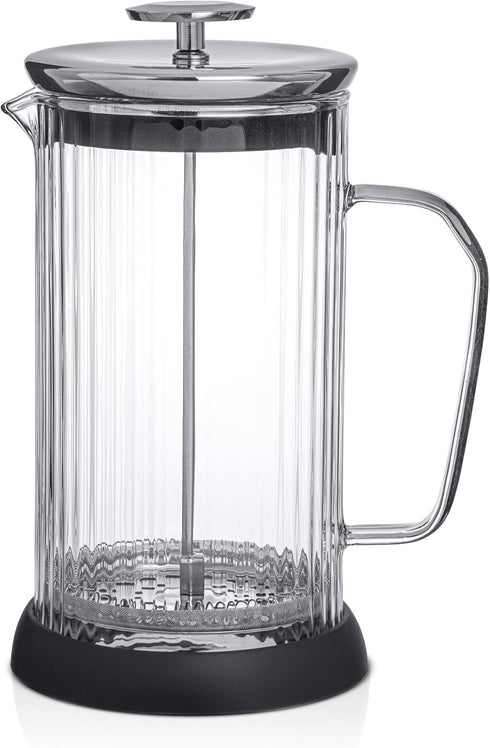 JoyJolt Fluted French Press Coffee and Tea Maker Set, 33.8oz Stainless Steel French Press, Borosilicate Glass Coffee Press, Cold Brew Portable French Press, Tea Press by JoyJolt
