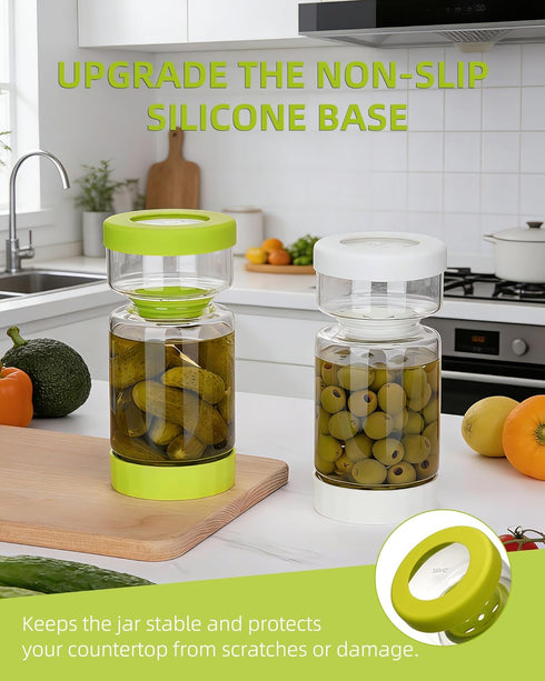 37 oz 2 Pack ZENS Pickle Jar with Strainer Flip, Hourglass Pickle Juice Separator Container, Airtight Leakproof Lid
