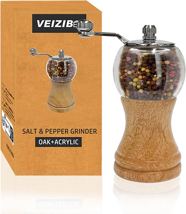 Classical Hand Shake Wood Pepper Grinder Set - Gorgeous Salt Wooden & Acrylic, Ceramic Blades Upgrade Metal Handle,