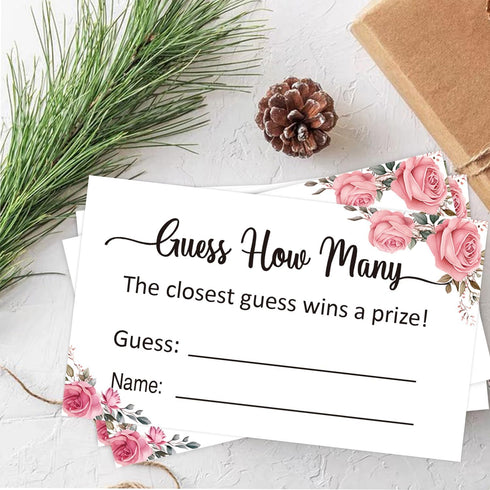 KONKAVA 3.5" 2") 50 Guess How Many Game Cards, Baby Shower Bridal Shower Game Cards (Pink Rose x Pieces