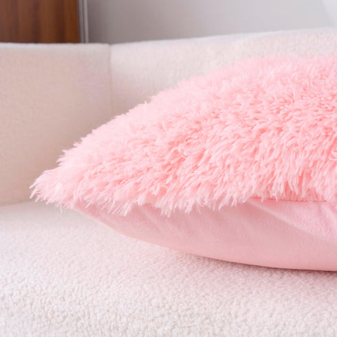 Set 2, (20"x26", Faux Fur Fluffy Fuzzy Plush Pink Pillow Case of Soft Decorative Pillow Covers for Bed, Bedroom, Living