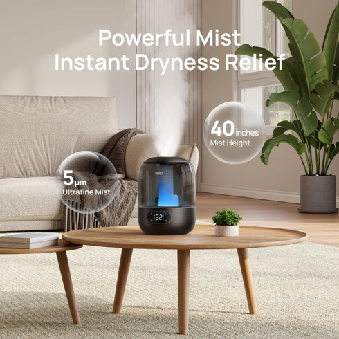 3L 30H 26dB 360 Nozzle, DREO Humidifiers for Bedroom, Top Fill & Quiet Runtime for Large Room, Cool Mist Ultrasonic