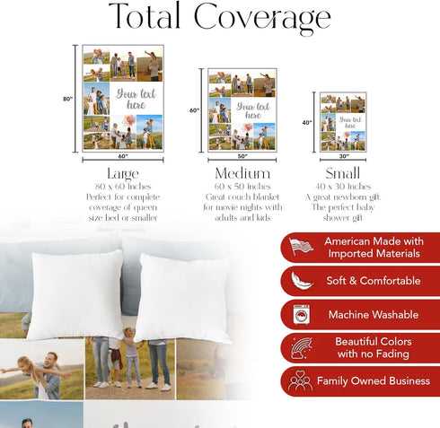 50x60) Ships Next Day, Custom Blanket with Picture and Text - Printed in USA, Personalized Photo Blanket with Text