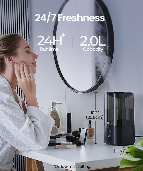 Cool Mist Humidifier for Bedroom, Quiet Ultrasonic Humidifier with 360° Nozzle, Auto Shut-Off, Black