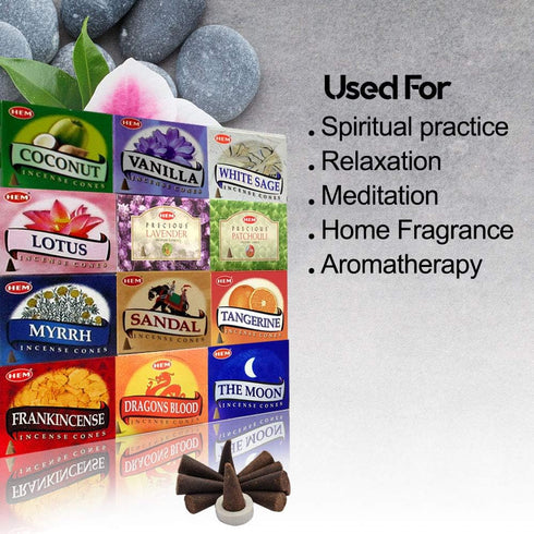 HEM Assorted Incense Cones – Pack of 12 Scents (10 Cones Each, 120 Total)