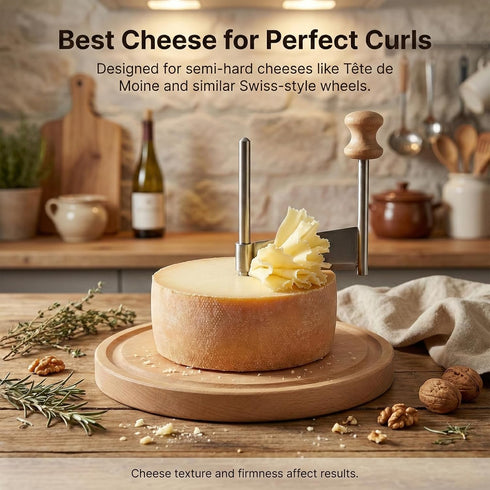 Girolle Cheese Curler Wheel For Tte de Moine, Chocolate & Butter Curls | Sharp Blade, Solid Wood Base | Perfect