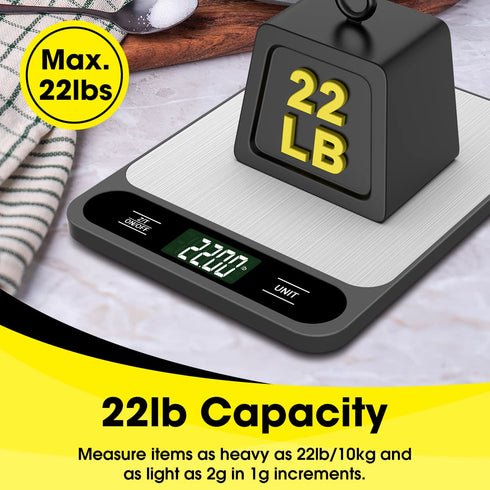 Food Scale, Digital Kitchen Scale 10kg/22lb for Baking Cooking Coffee, 6 Units with Tare Function, LCD Display.