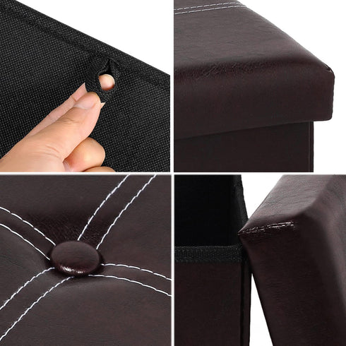 B FSOBEIIALEO Folding Storage Ottoman - Faux Leather Footrest Seat Coffee Table Toy Chest for Kids, Brown