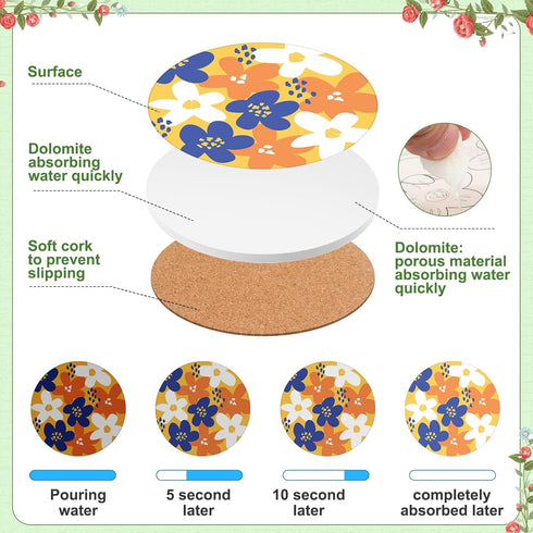 12 12 Potchen Pcs Flower Coasters Color Your Own Coaster Ceramic DIY Kits for Adults Absorbent Spring Floral Drink