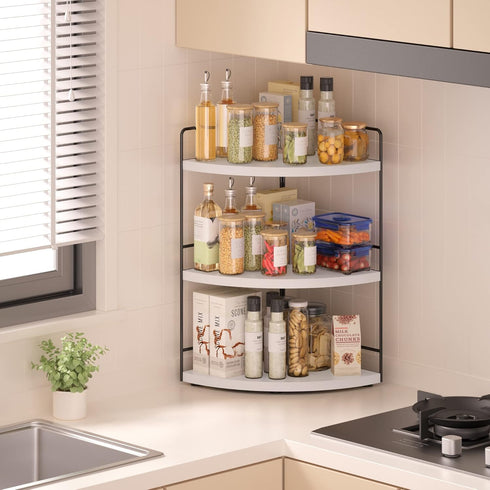 3-Tier Countertop Counter ZGO Bathroom Organizer - & Corner Organizer, Makeup & Skincare Storage, Kitchen Shelf - White